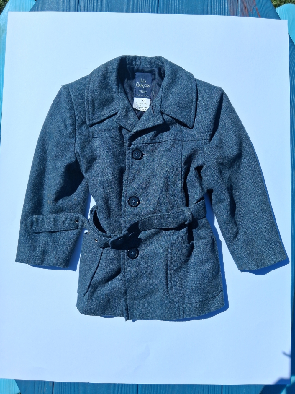 Les Garcons Di Petit Italian Made Kids' Gray Wool-Blend Belted Peacoat Sz 3